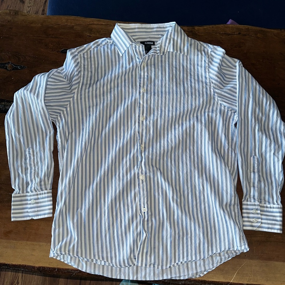 Claiborne Blue and White Casual Button Down Shirt